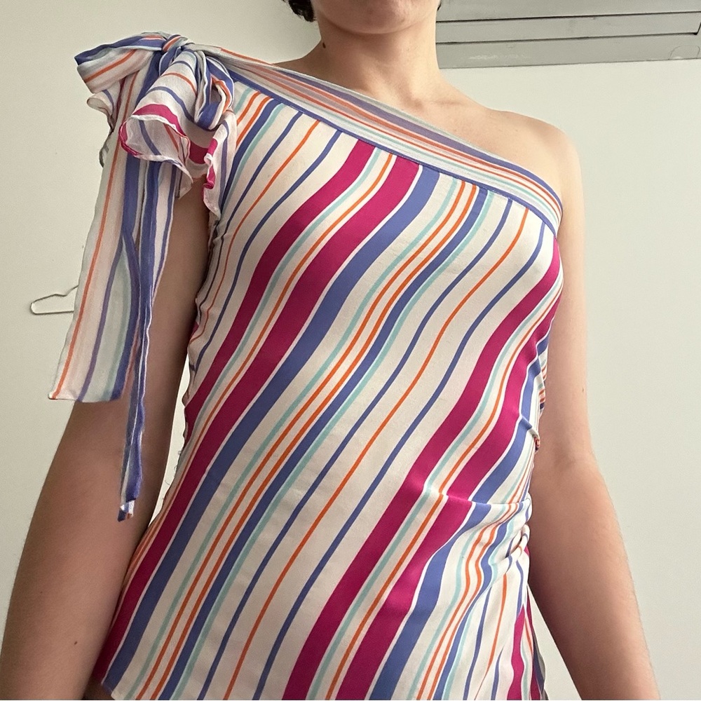 Diane Von Furstenberg Striped One-Shoulder Top with Bow Detail